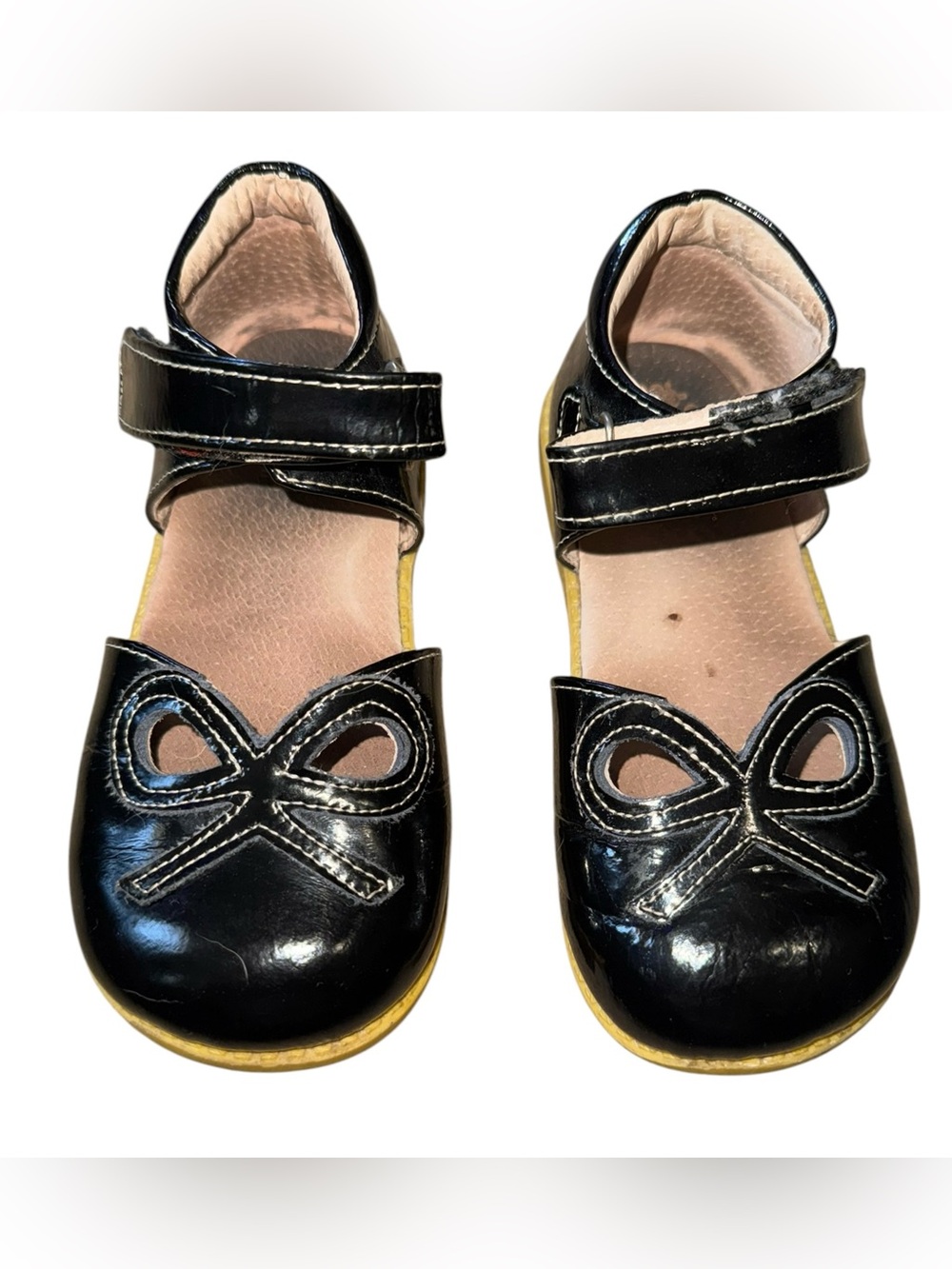 Girls Black Patent Mary Jane Shoes with Bow Cutout size 12